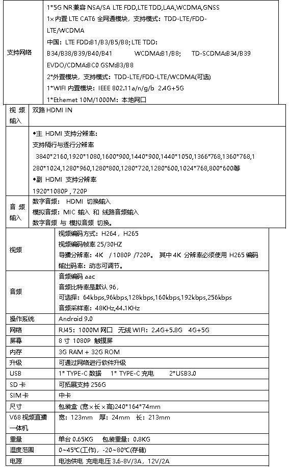 T8302 5G便携式4K直播机参数